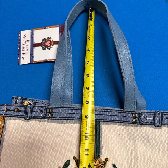 NWT Brighton In Love We Trust Promo Tote Bag Canvas Blue Leather Handles - Picture 13 of 15